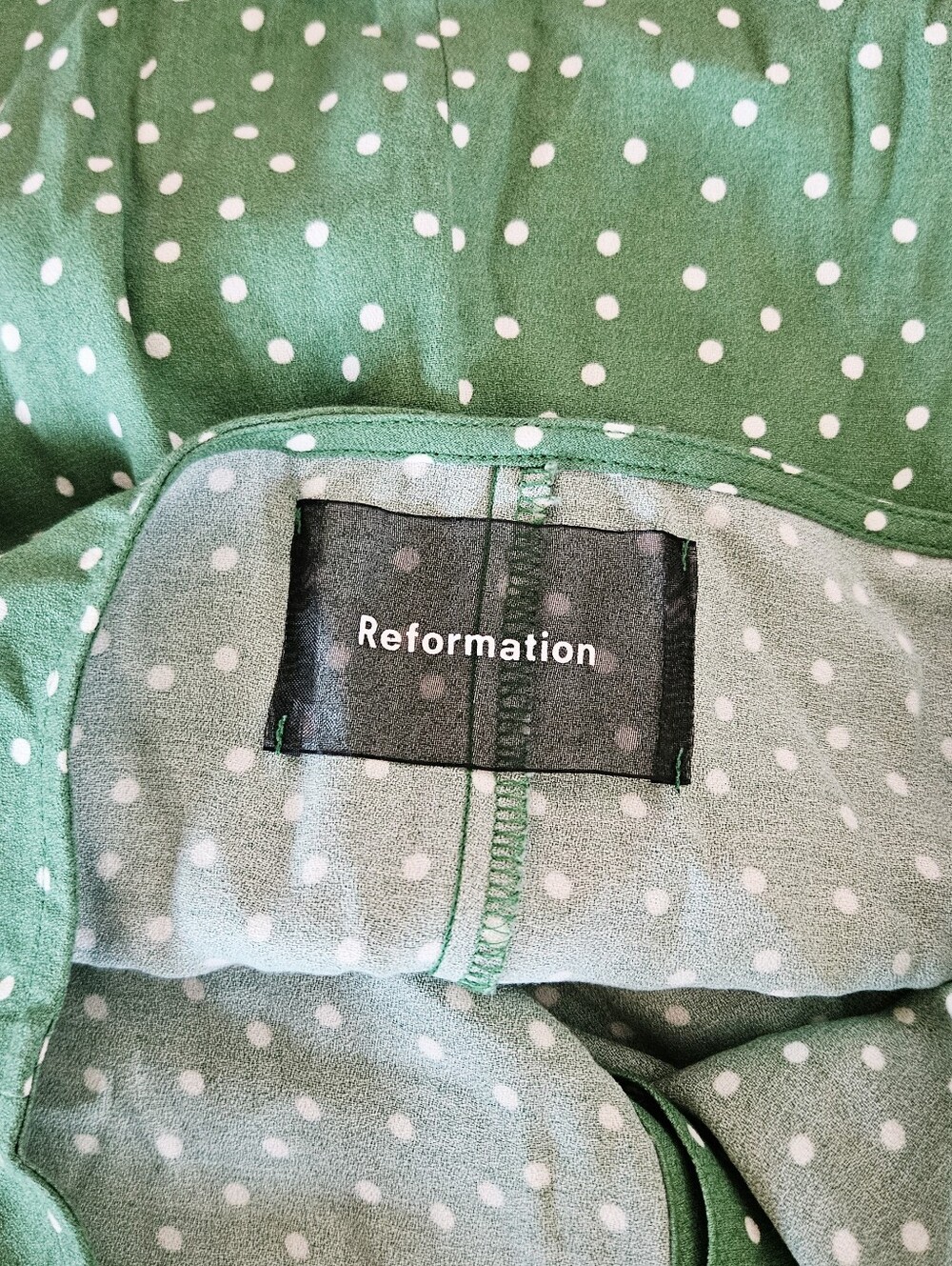 Reformation Set Green Polka-Dot Button-Front Midi Skirt And Top Size 0 - Picture 6 of 7